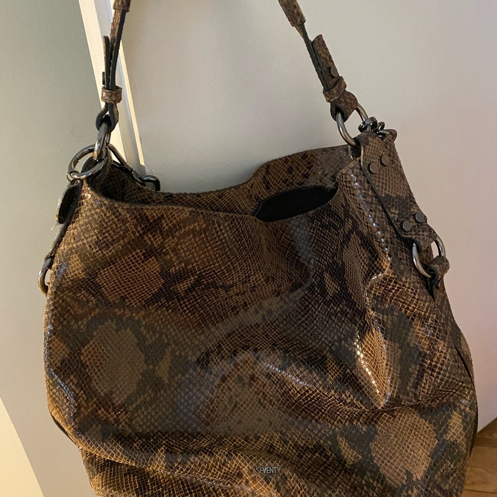 Brown Leather Python Print Hobo Bag - image 4